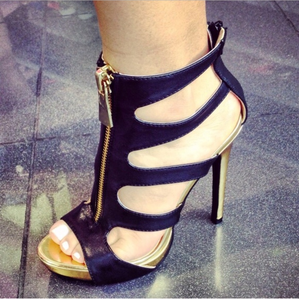 Black and Gold Gladiator Heels